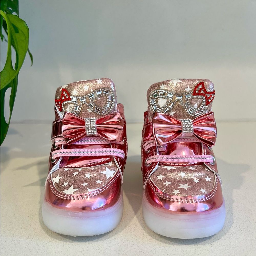 Toddler Pink High-Top Sneakers w/ Bow & Stars | EU 21 (US 5–6)